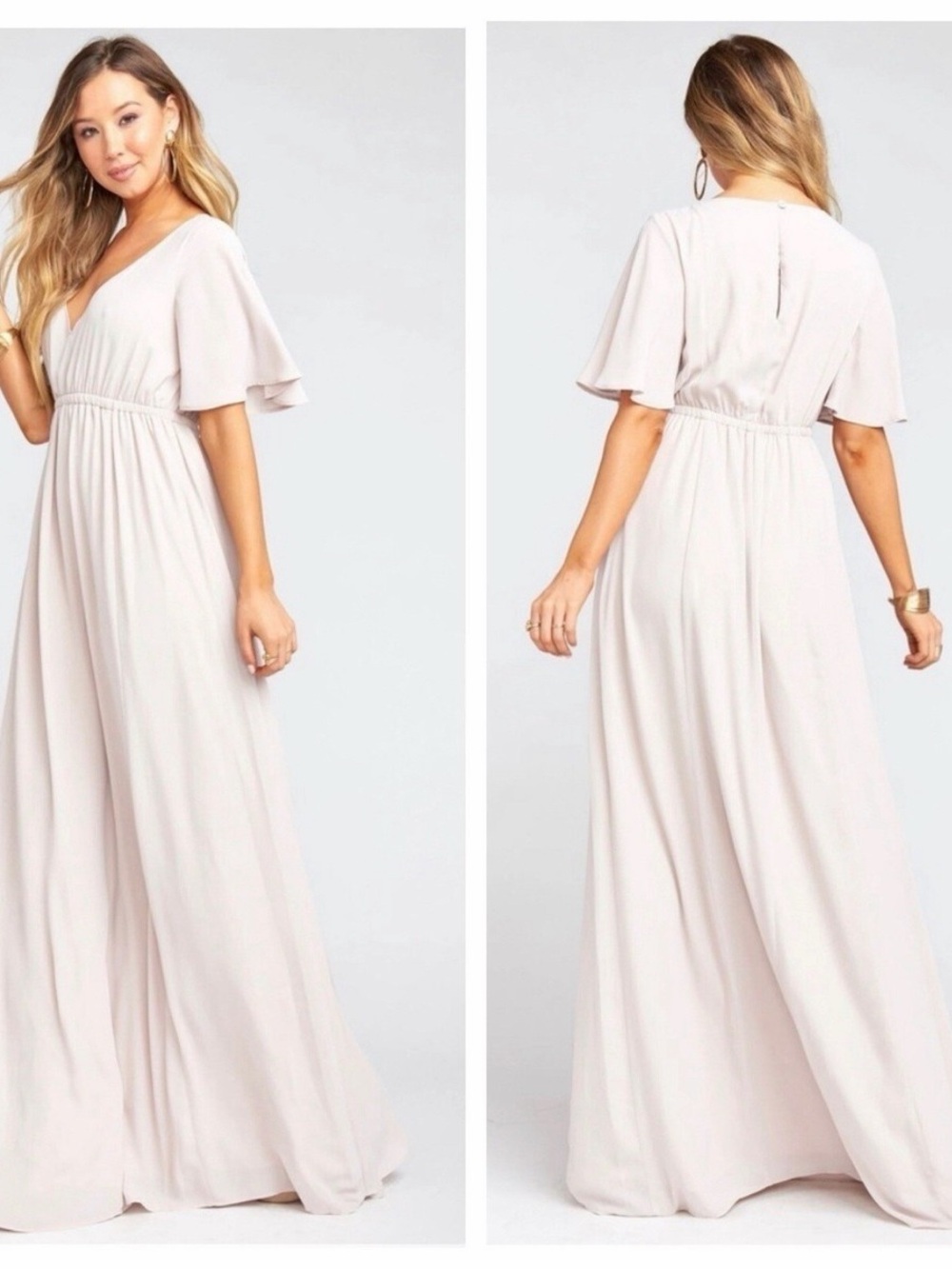 Show Me Your MuMu Pale Blush Flutter Sleeve V-Neck Maxi Dress
